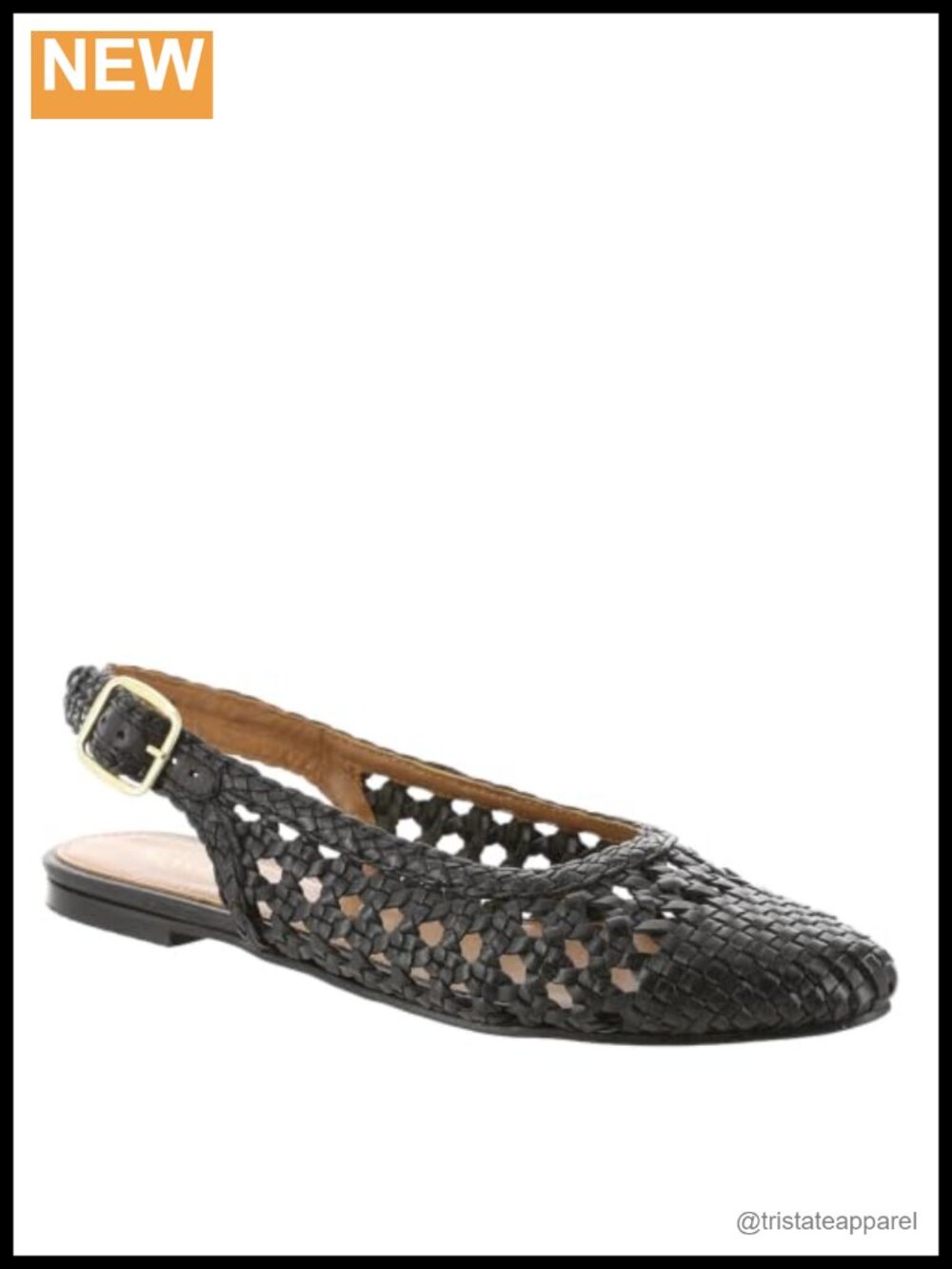 Leather Slingback Flats with Buckle Cutout Woven Accents Casual